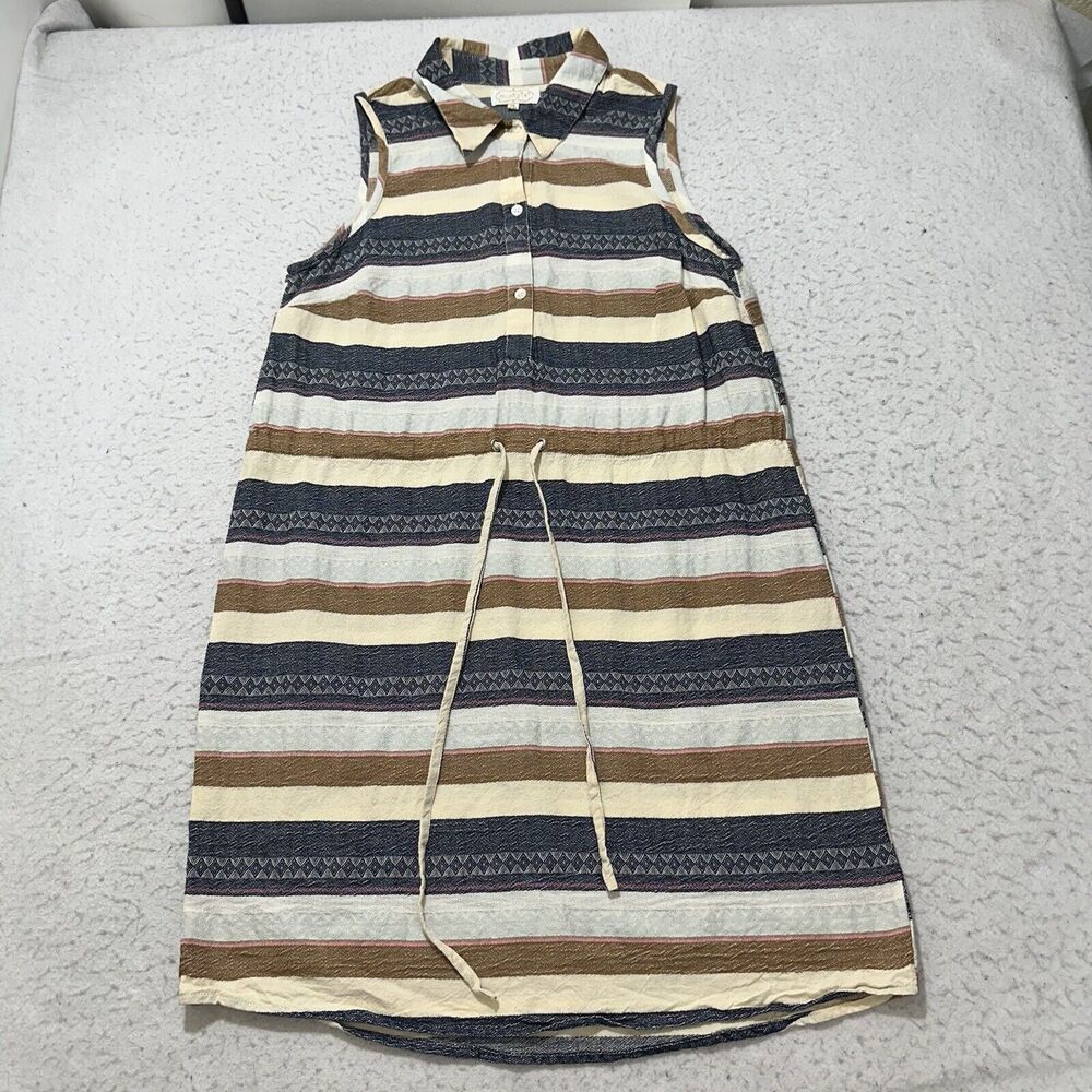 Mud Pie Women’s Medium A-Line Dress Cotton Textured Striped Collared Sleeveless - Picture 1 of 12